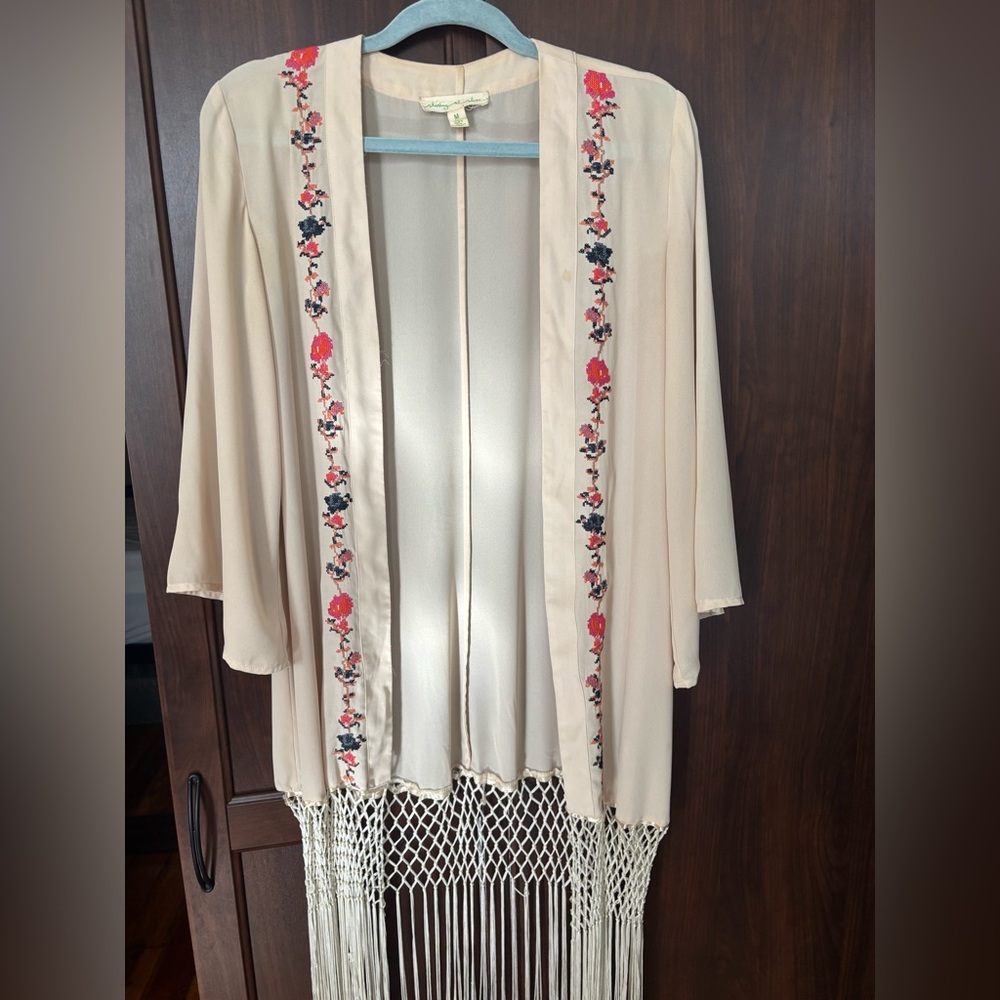 Urban Outfitters Cross Stitch and Fringe Silk Duster Medium